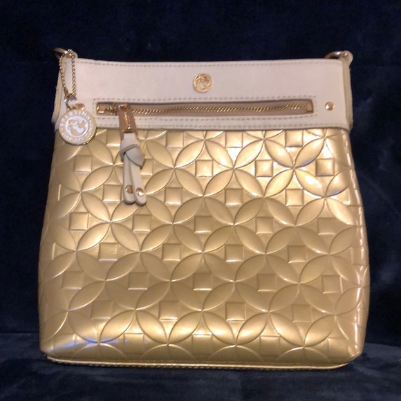 Spartina 449 Handbags - Spartina 449 Gold & Cream Leather and Patent Leather Crossbody Women's Bag NWOT